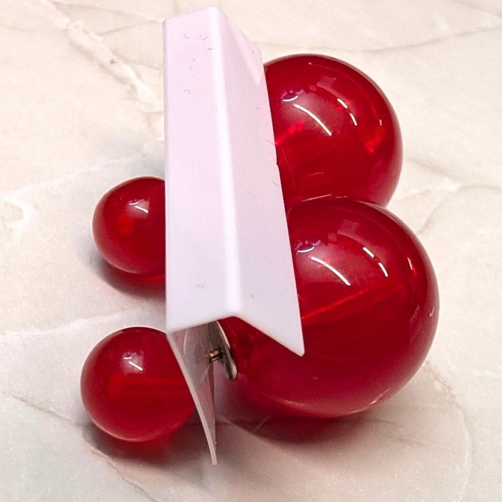 New Double Sided Ball Stud Earrings Cherry Red Faux Cherrycore Resin Beads Round